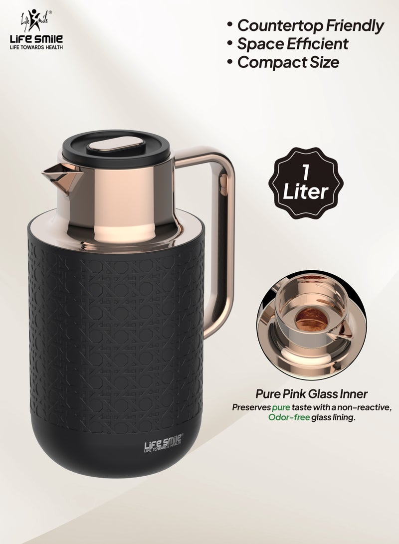 Life Smile Lifesmile 1L Vacuum Flask with Pure Pink Glass Inner | Compact Countertop Tea & Coffee Server - Image 2